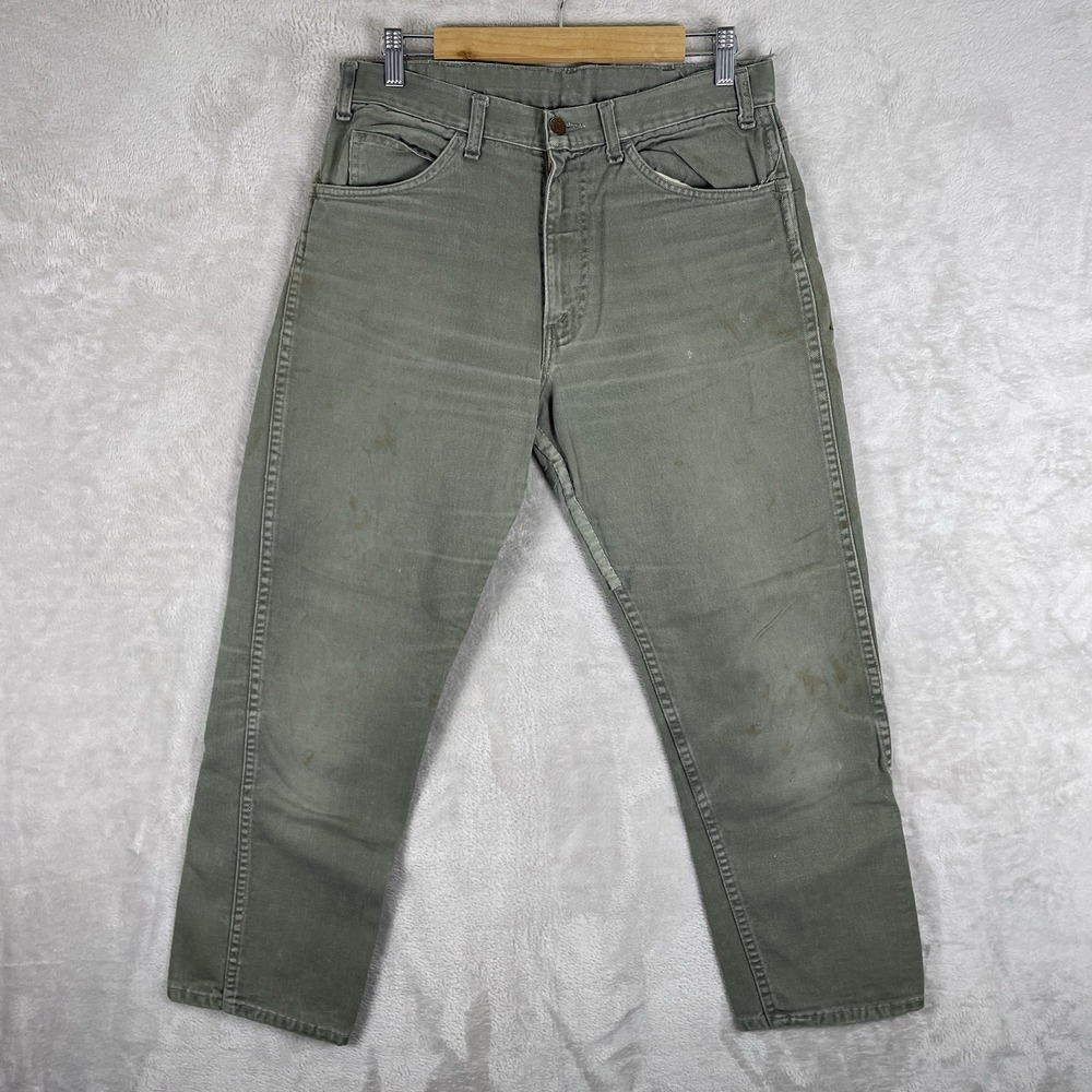 Vintage 60s Big E Levis Slim Fit Jeans Mens 31x27 All Cotton Green TALON White